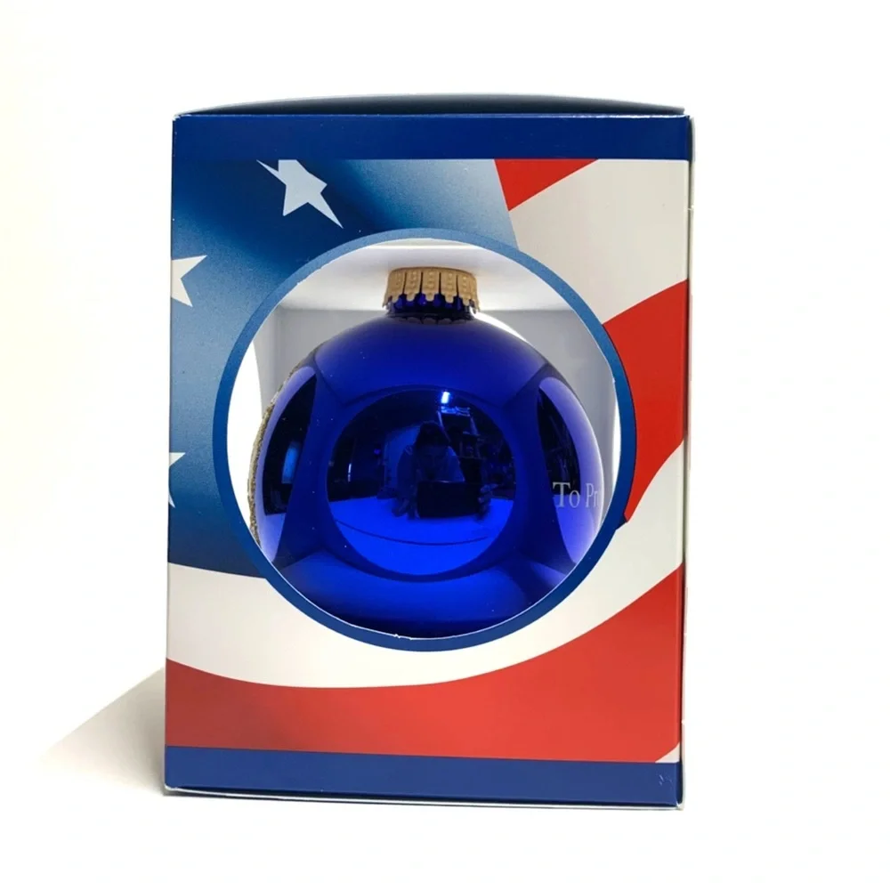 Police Badge Christmas Ornament Protect & Serve Blue Glass Patriotic NIB